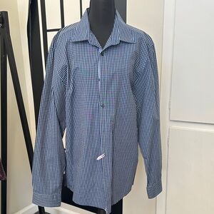 Saks Fifth Avenue Navy Checkered Button Down Shirt